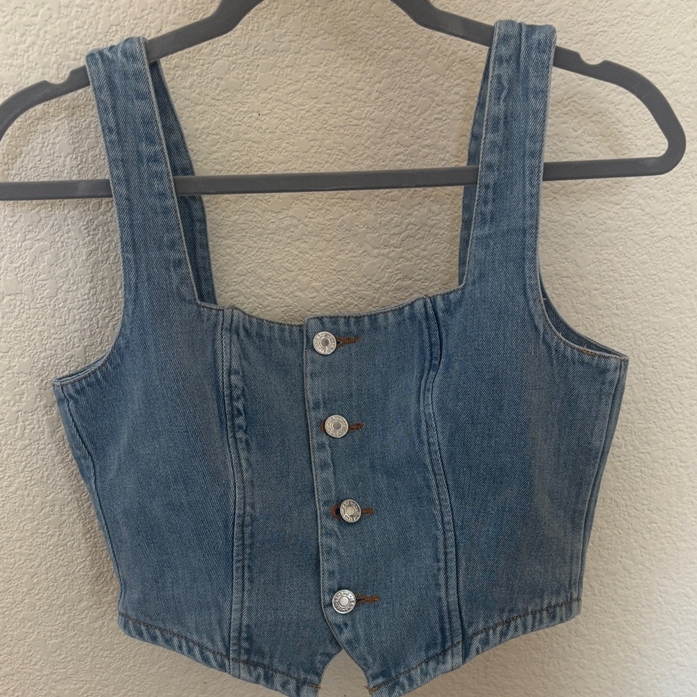 Denim Button-Up Crop Top. Never worn